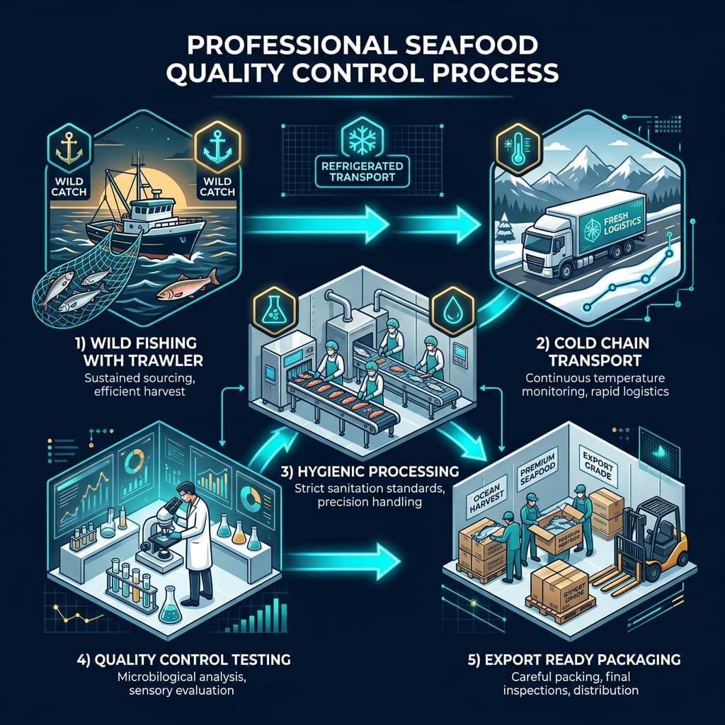 Atlantic Ocean Fisheries quality control process from ocean to export